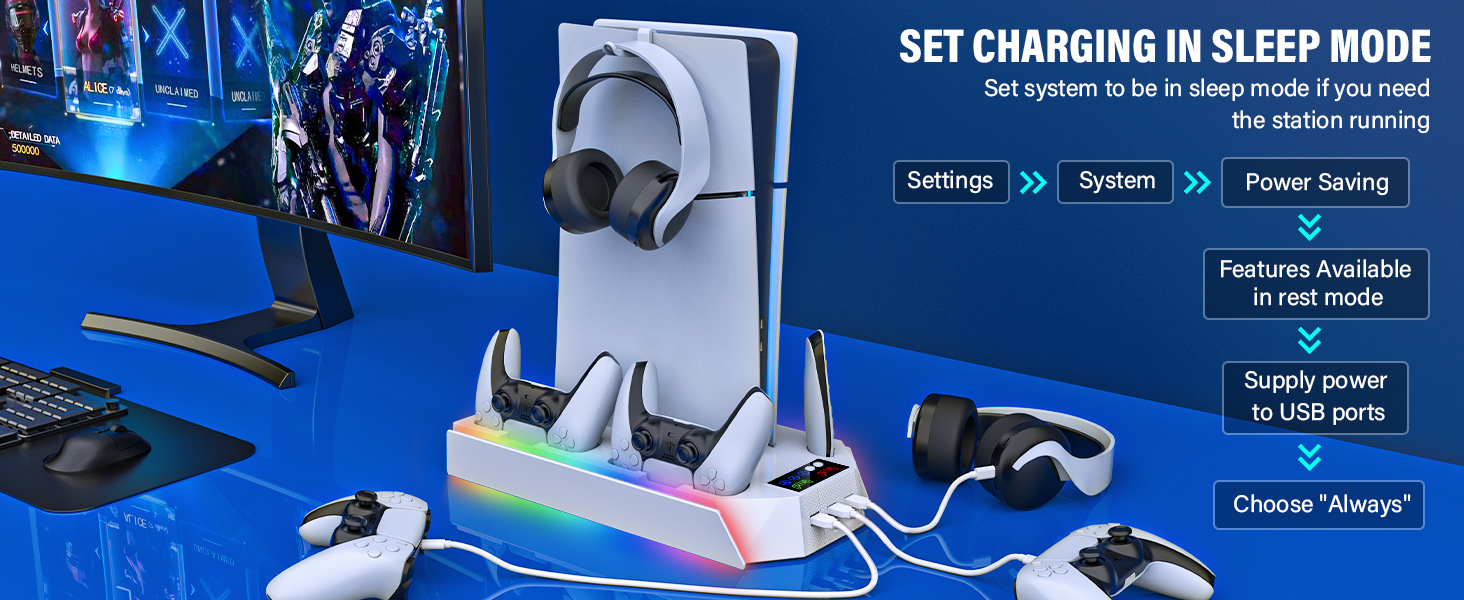 PS5 charging dock with efficient cooling fans and dual PS5 charger