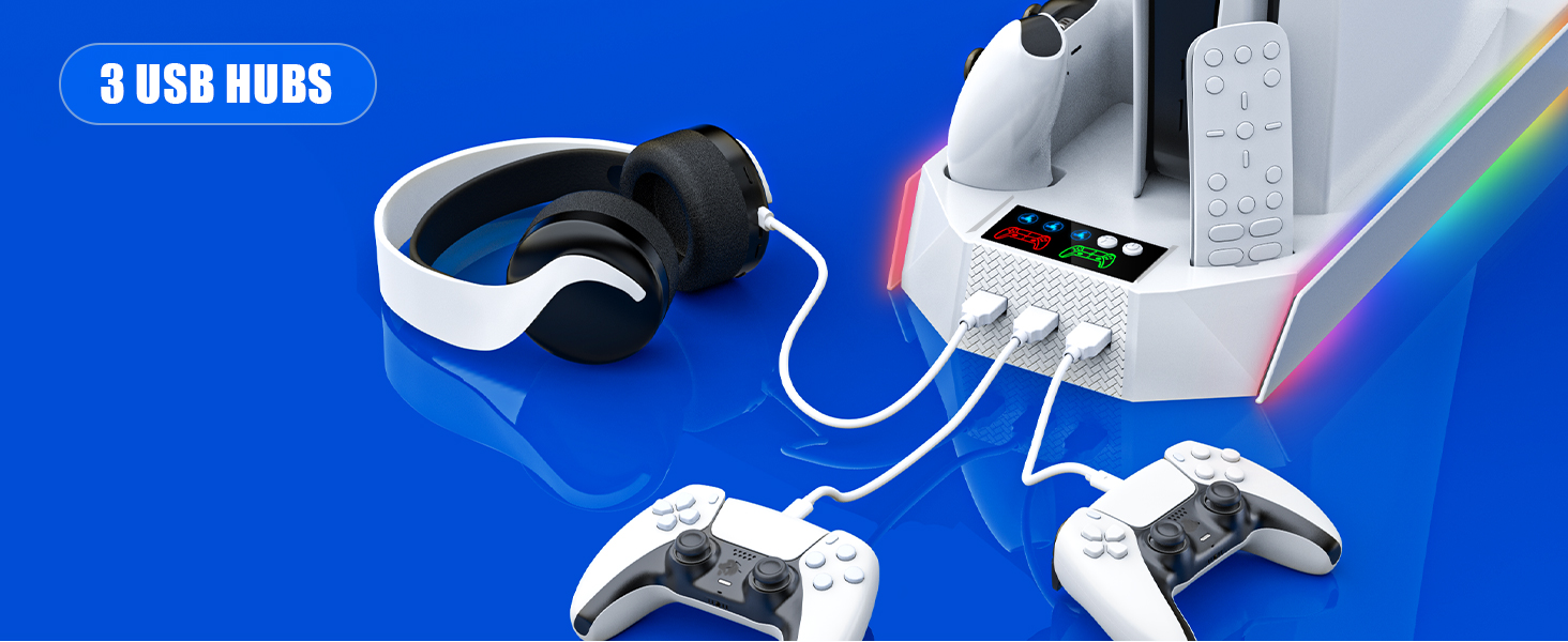 ps5 stand and cooling station with 3 usb hub