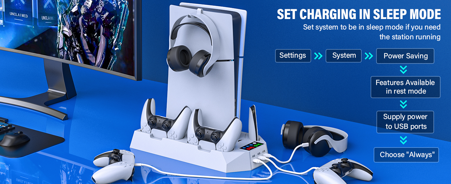 PS5 charging dock with efficient cooling fans and dual PS5 charger