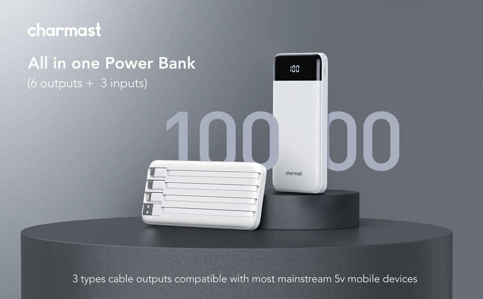 portable charger with built in cables