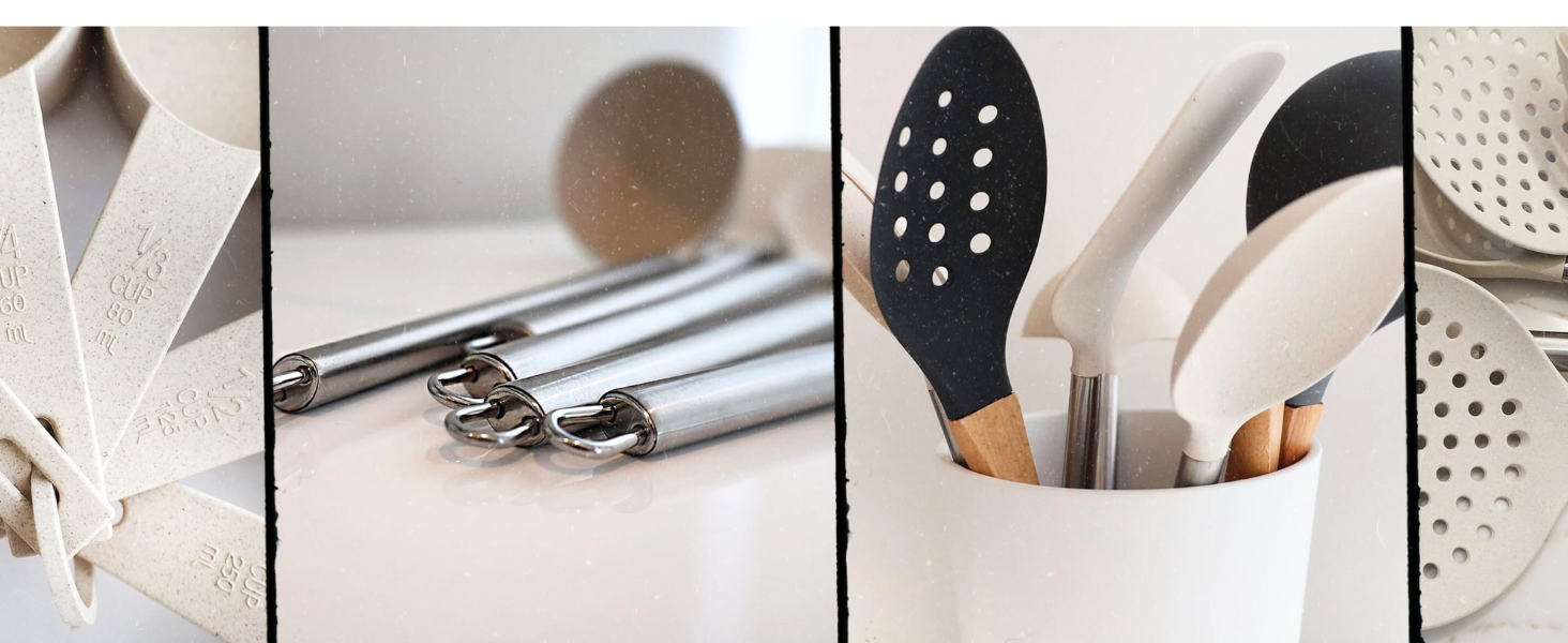lifestyle images collage of wheat straw kitchen utensils