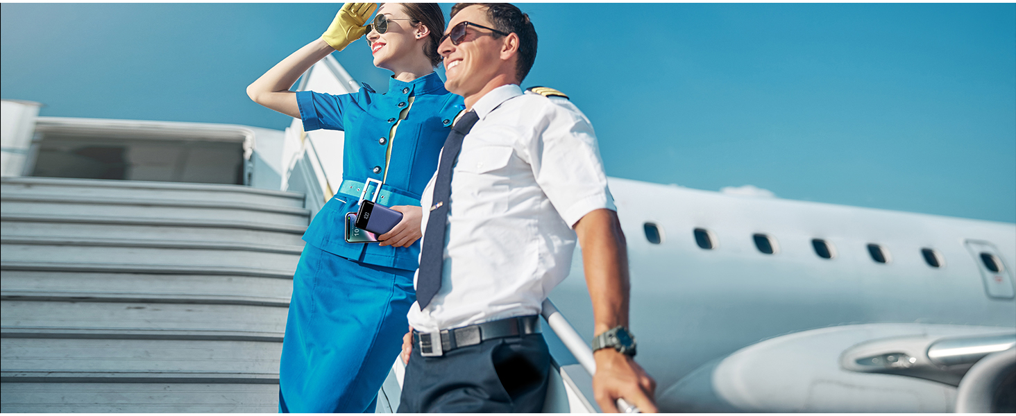 portable charger with built in cables blue