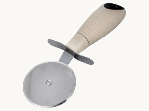 wheat straw stainless steel pizza cutter product image on cream background