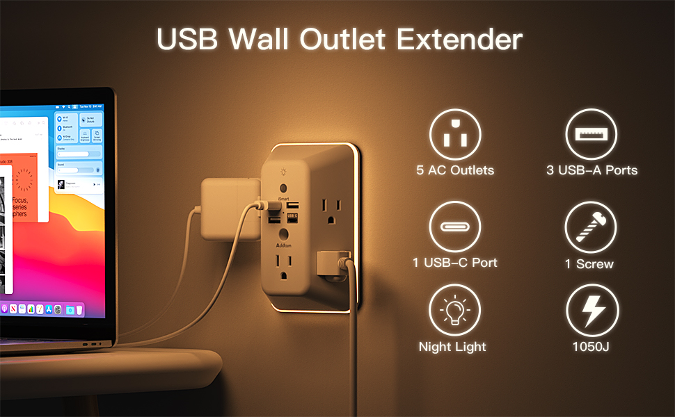 Outlet Extender with Light Night